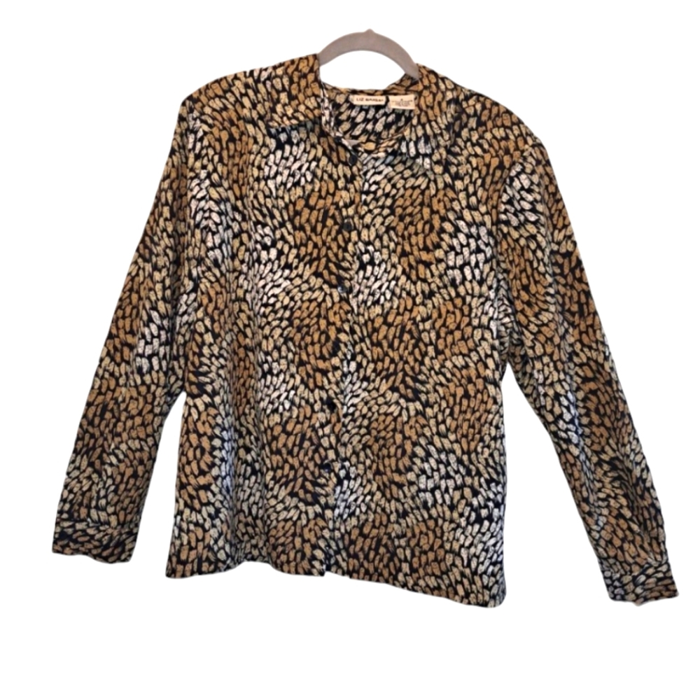 Liz Baker Neutral Speckle Brushtroke Print Collared Blouse Plus Size 16